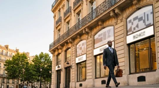 Facade haussmannienne elegante symbolisant le prestige d'une adresse d'entreprise a Paris