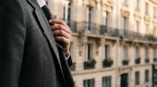 Illustration symbolique d'un fil qui se defait d'un tissu de costume, representant la fragilite d'un contrat de travail mal redige