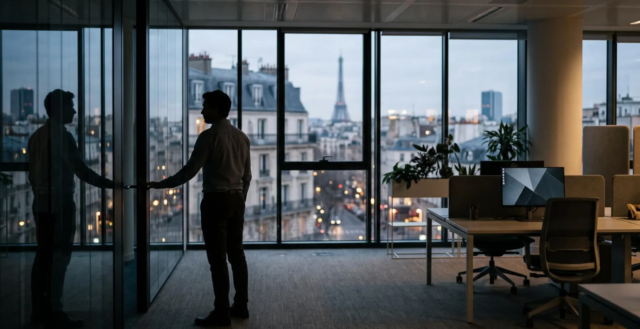 Silhouette d'un salarié isolé face à une fenêtre de bureau, symbolisant la peur de parler et les représailles au travail