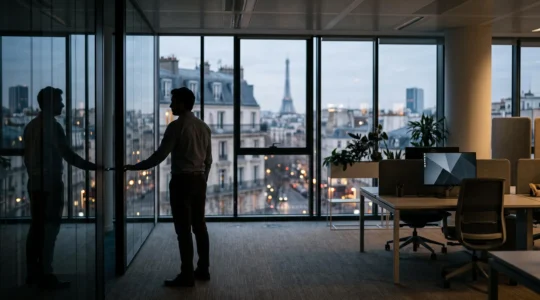 Silhouette d'un salarié isolé face à une fenêtre de bureau, symbolisant la peur de parler et les représailles au travail