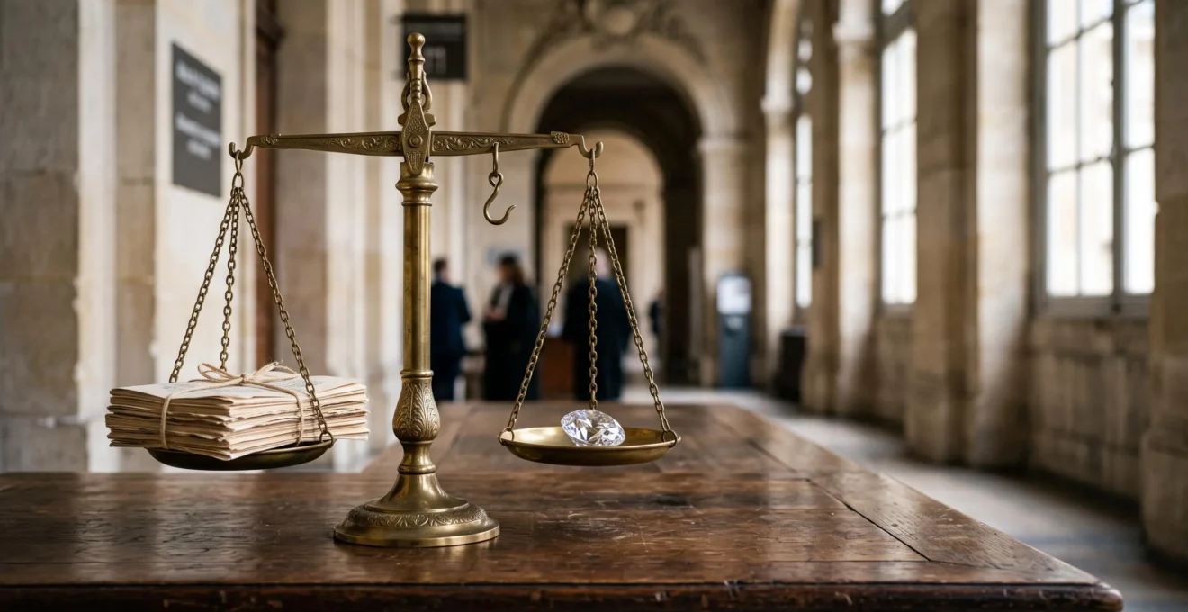 Deux chemins juridiques symbolisés par une balance de justice divisée entre une voie générale et une voie spécialisée, dans un cadre institutionnel français