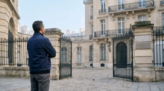 Silhouette d'un salarié devant un bâtiment institutionnel français symbolisant la protection légale du droit de grève